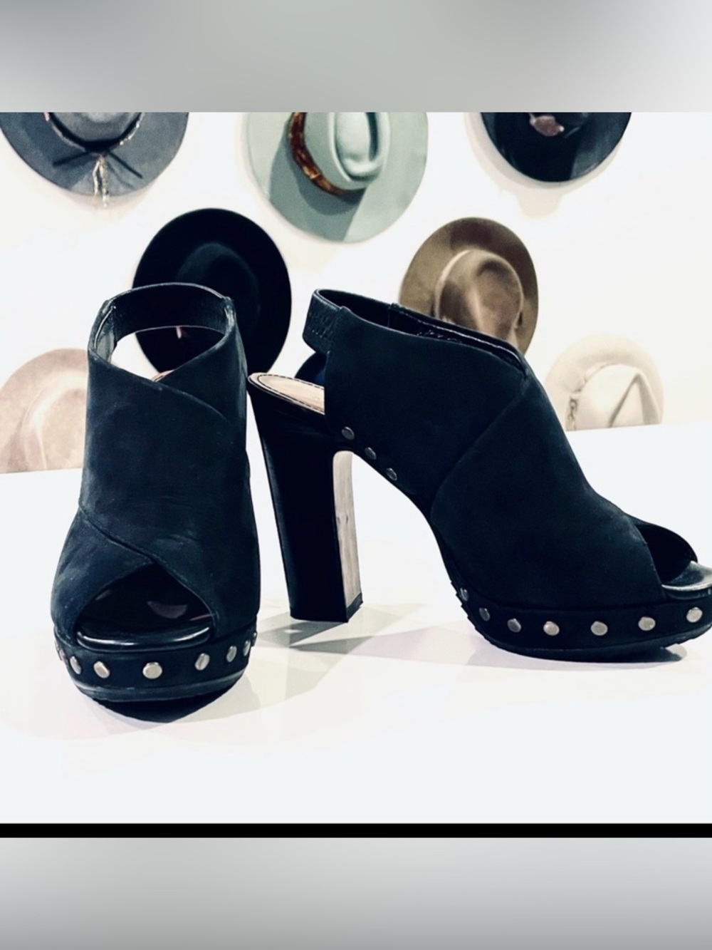 Donald Pliner black suede sling back studded heels size 6 - excellent condition
